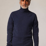 Aden Roll neck Lambswool Sweater Navy Genevieve Sweeney