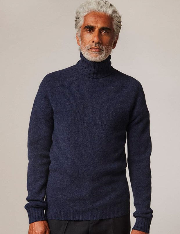 Aden Roll neck Lambswool Sweater Navy Genevieve Sweeney
