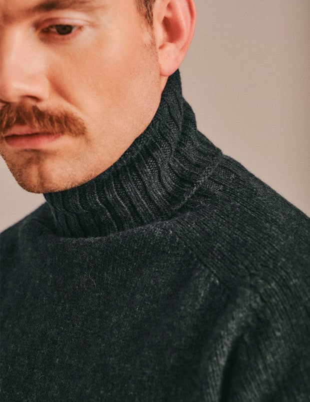 Aden Roll neck Lambswool Sweater Charcoal Genevieve Sweeney