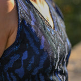 Aria Knitted Vest Viscose Jacquard Navy Genevieve Sweeney