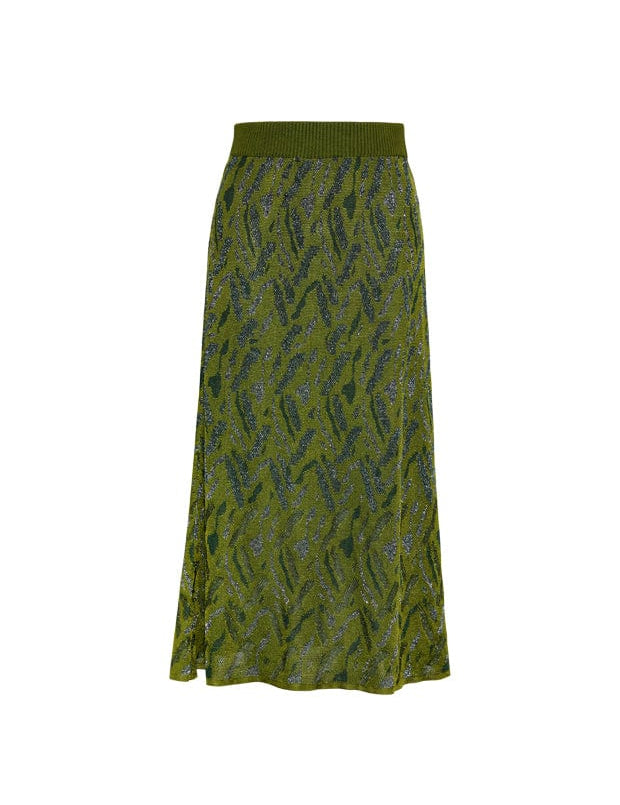 Aria Viscose Jacquard Skirt Olive Genevieve Sweeney