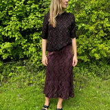 Aria Viscose Jacquard Skirt Burgundy Genevieve Sweeney