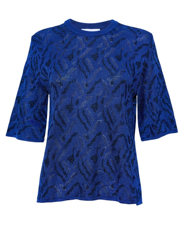 Aria Knitted T-shirt Viscose Jacquard Blue Genevieve Sweeney