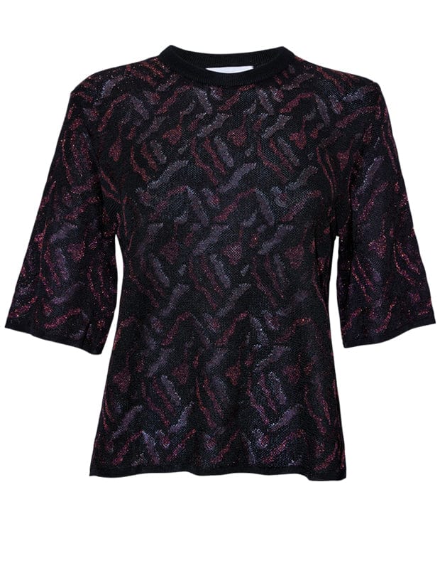 Aria Knitted T-shirt Viscose Jacquard Black Genevieve Sweeney