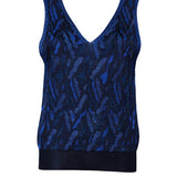 Aria Knitted Vest Viscose Jacquard Navy Genevieve Sweeney