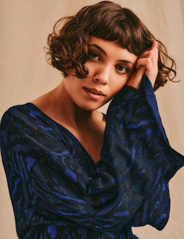 Aster Jacquard Knitted Dress Navy Genevieve Sweeney