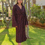 Aster Jacquard Lace Knitted Long Cardigan Burgundy Genevieve Sweeney