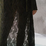 Aster Jacquard Lace Knitted Long Cardigan Olive Genevieve Sweeney