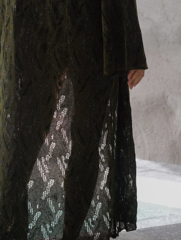 Aster Jacquard Lace Knitted Long Cardigan Olive Genevieve Sweeney