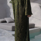 Aster Jacquard Lace Knitted Long Cardigan Olive Genevieve Sweeney