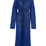 Aster Jacquard Lace Knitted Long Cardigan Blue Genevieve Sweeney