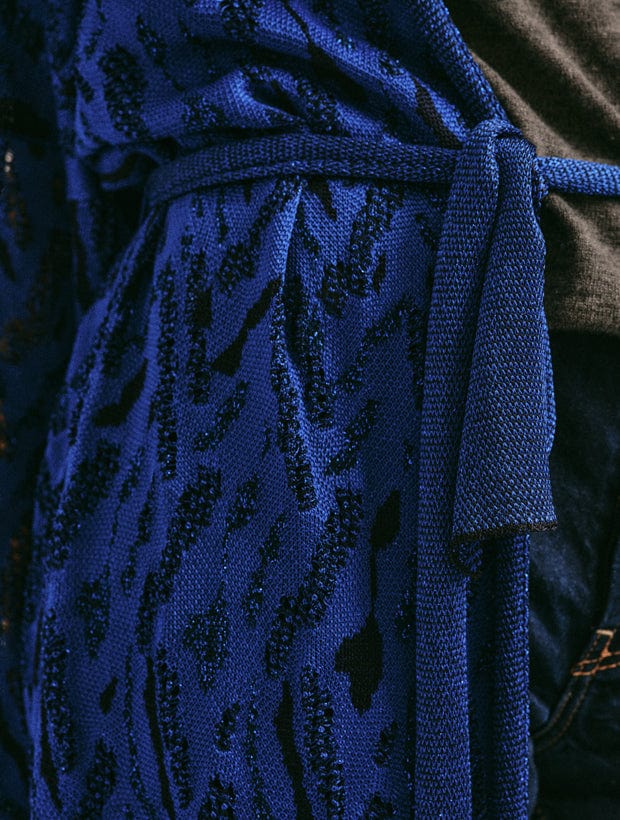 Aster Jacquard Lace Knitted Long Cardigan Blue Genevieve Sweeney