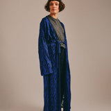 Aster Jacquard Lace Knitted Long Cardigan Blue Genevieve Sweeney