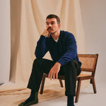 Ellon V neck Lambswool Sweater Navy Marl Genevieve Sweeney