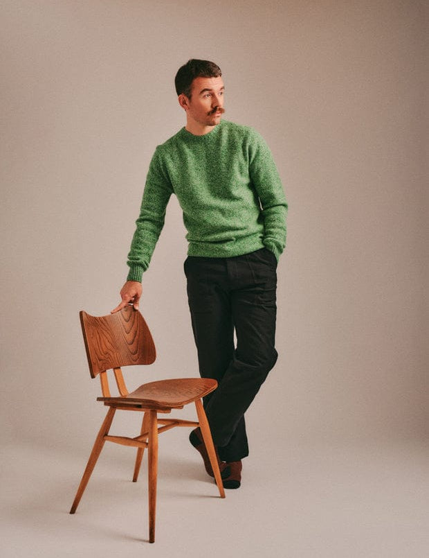 Ellon Lambswool Sweater Green Marl Genevieve Sweeney