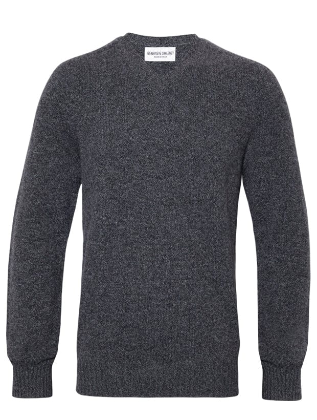 Ellon V neck Lambswool Sweater Charcoal Marl Genevieve Sweeney