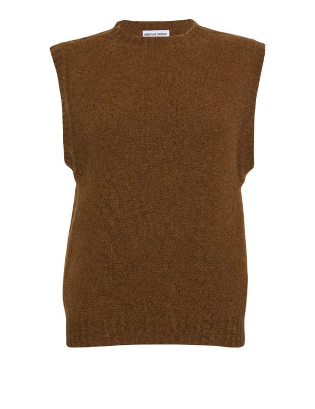 Laide Brushed Wool Knitted Vest Nutmeg Brown Genevieve Sweeney