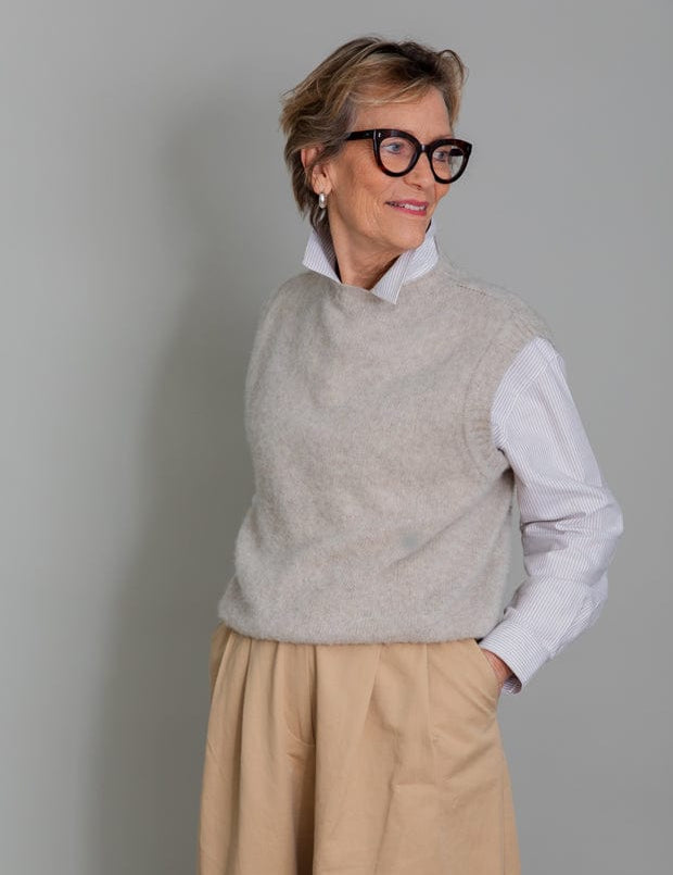 Laide Brushed Wool Knitted Vest Putty Melange Genevieve Sweeney