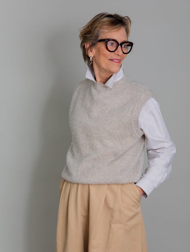 Laide Brushed Wool Knitted Vest Putty Melange Genevieve Sweeney