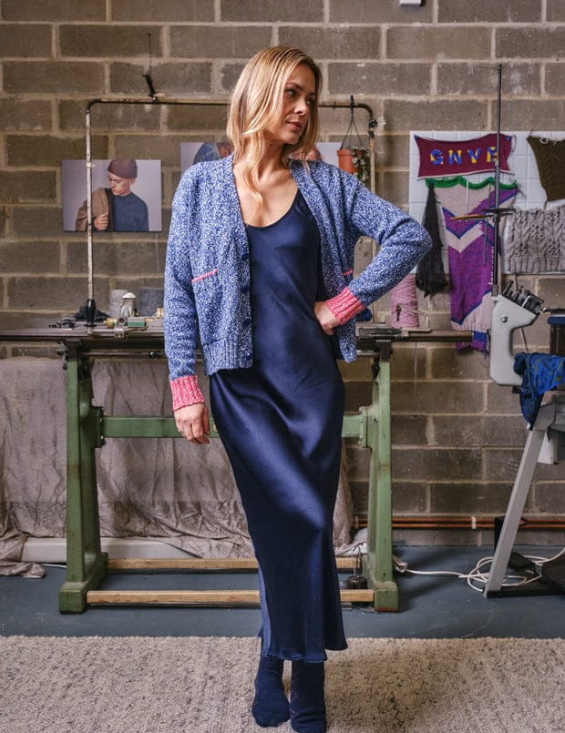 Lea Cardigan Textured Lambswool Blue Genevieve Sweeney