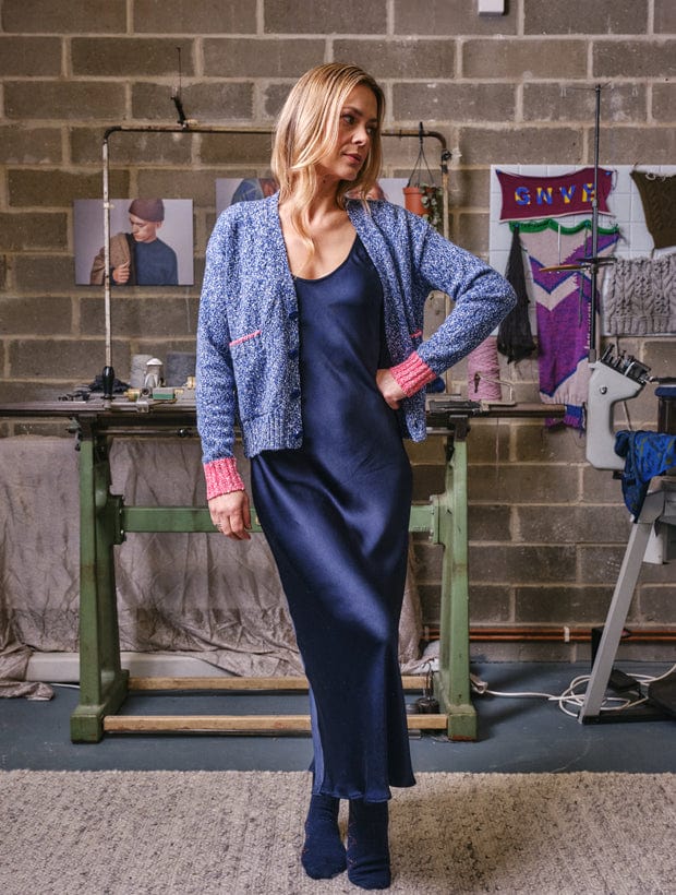 Lea Cardigan Textured Lambswool Blue Genevieve Sweeney