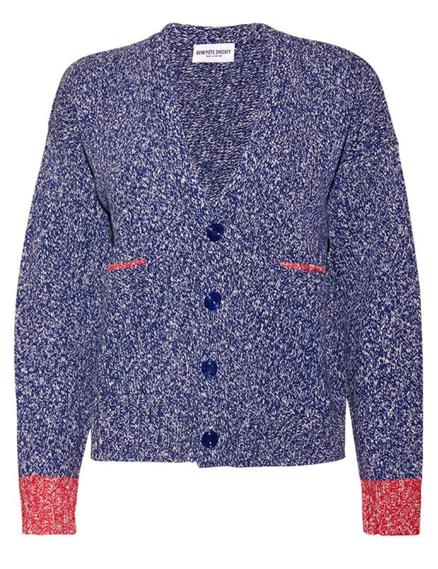 Lea Cardigan Textured Lambswool Blue Genevieve Sweeney