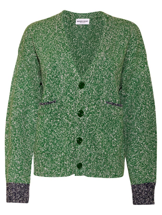 Lea Cardigan Textured Lambswool Green Genevieve Sweeney
