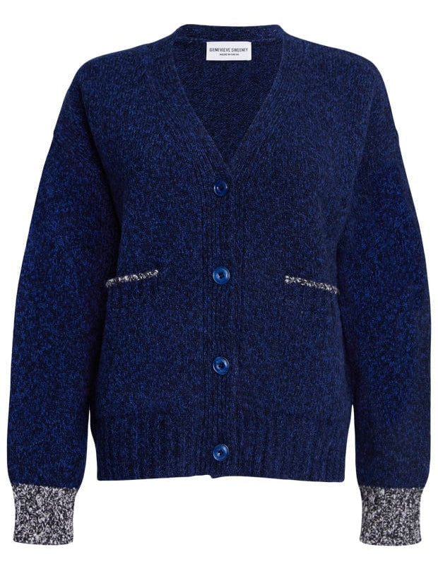 Lea Cardigan Textured Lambswool Navy Genevieve Sweeney