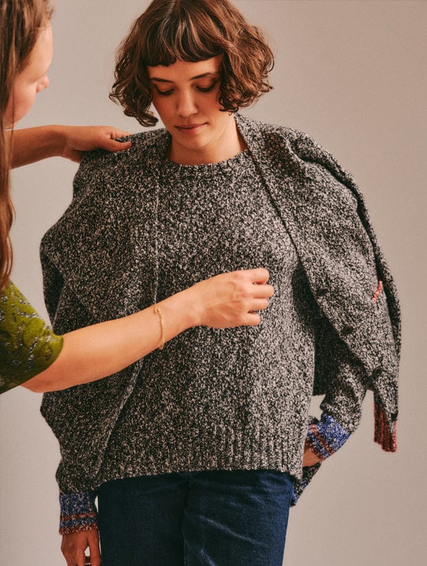 Lea Cardigan Textured Lambswool Charcoal Genevieve Sweeney