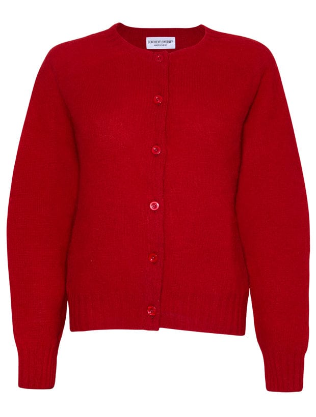 Lenzie Brushed Wool Cardigan Bright Red Genevieve Sweeney