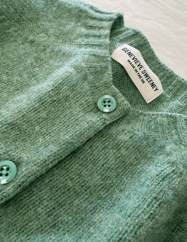 Lenzie Brushed Wool Cardigan Celadon Green Genevieve Sweeney