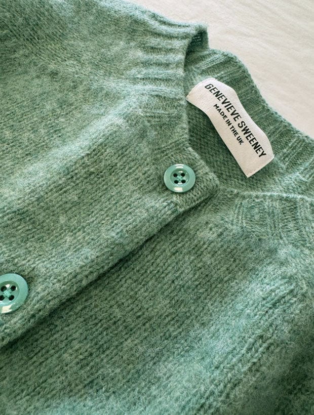 Lenzie Brushed Wool Cardigan Celadon Green Genevieve Sweeney
