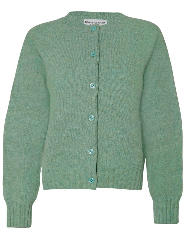 Lenzie Brushed Wool Cardigan Celadon Green Genevieve Sweeney