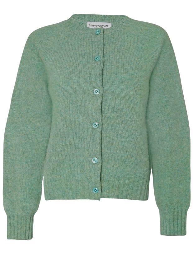 Lenzie Brushed Wool Cardigan Celadon Green Genevieve Sweeney
