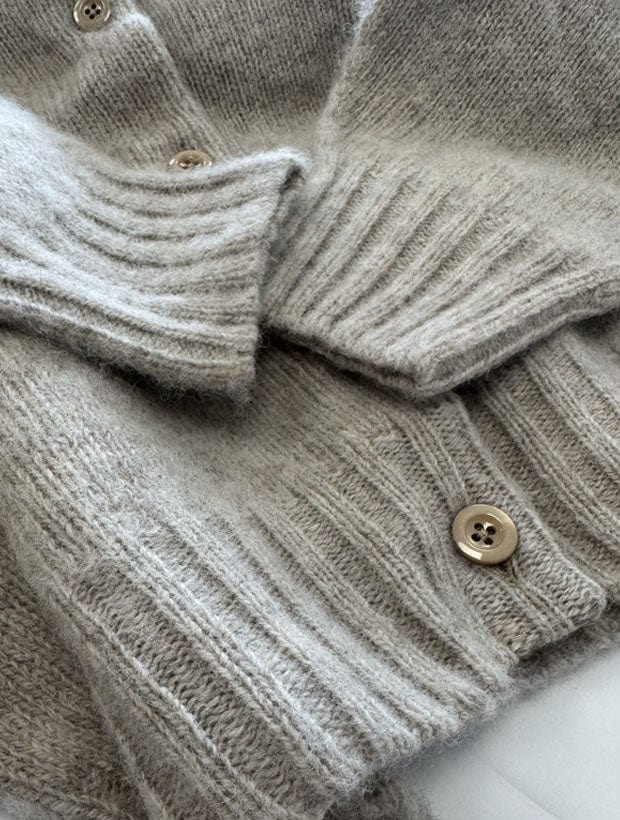 Lenzie Brushed Wool Cardigan Putty Melange - Preorder Genevieve Sweeney