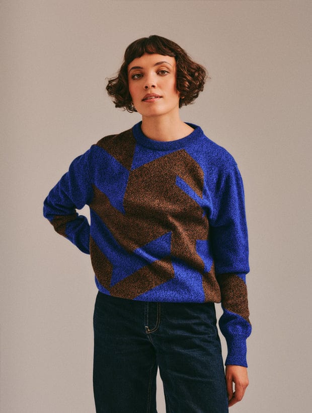 Leyden Geometric Lambswool Sweater Blue Genevieve Sweeney