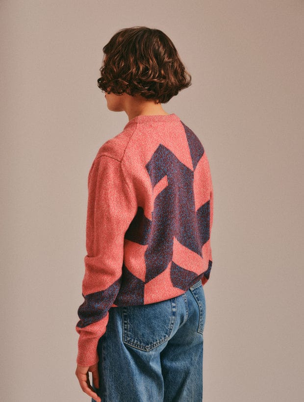 Leyden Geometric Lambswool Sweater Pink Genevieve Sweeney
