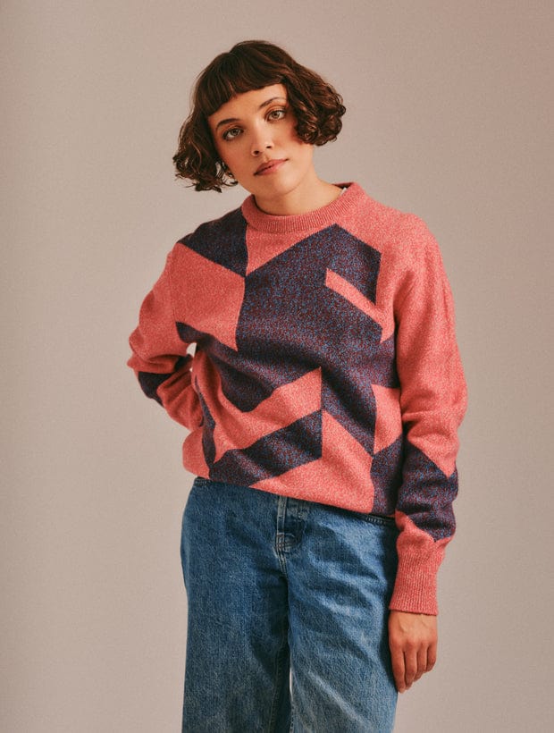 Leyden Geometric Lambswool Sweater Pink Genevieve Sweeney