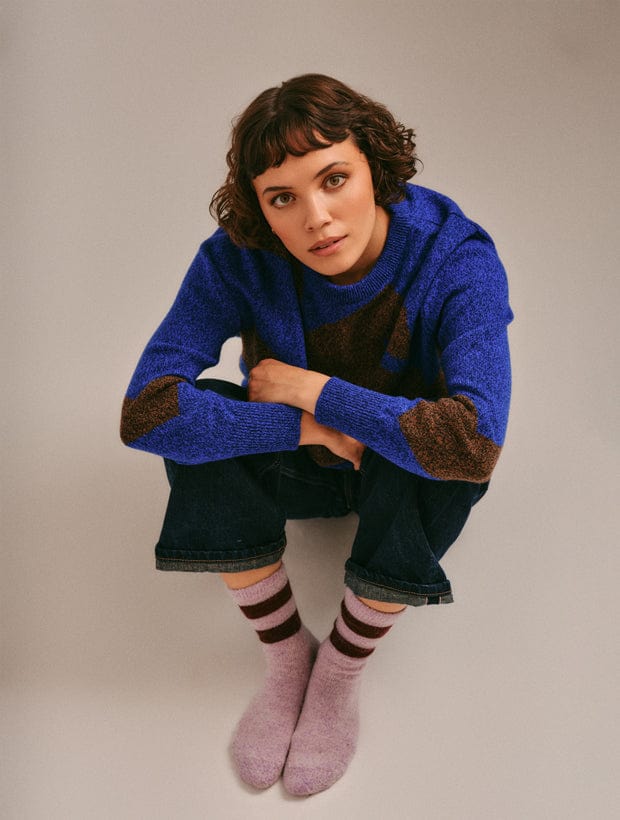 Leyden Geometric Lambswool Sweater Blue Genevieve Sweeney