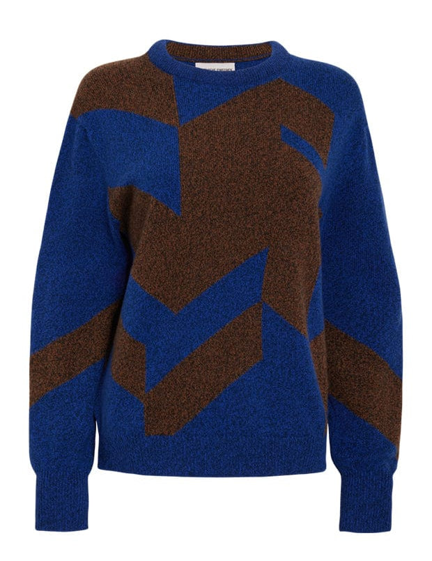 Leyden Geometric Lambswool Sweater Blue Genevieve Sweeney