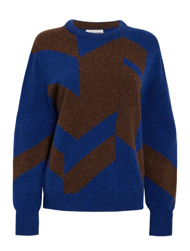 Leyden Geometric Lambswool Sweater Blue Genevieve Sweeney