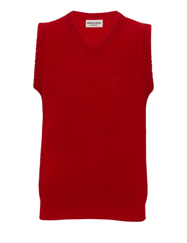 Laide V-neck Brushed Wool Knitted Vest Men Red Genevieve Sweeney
