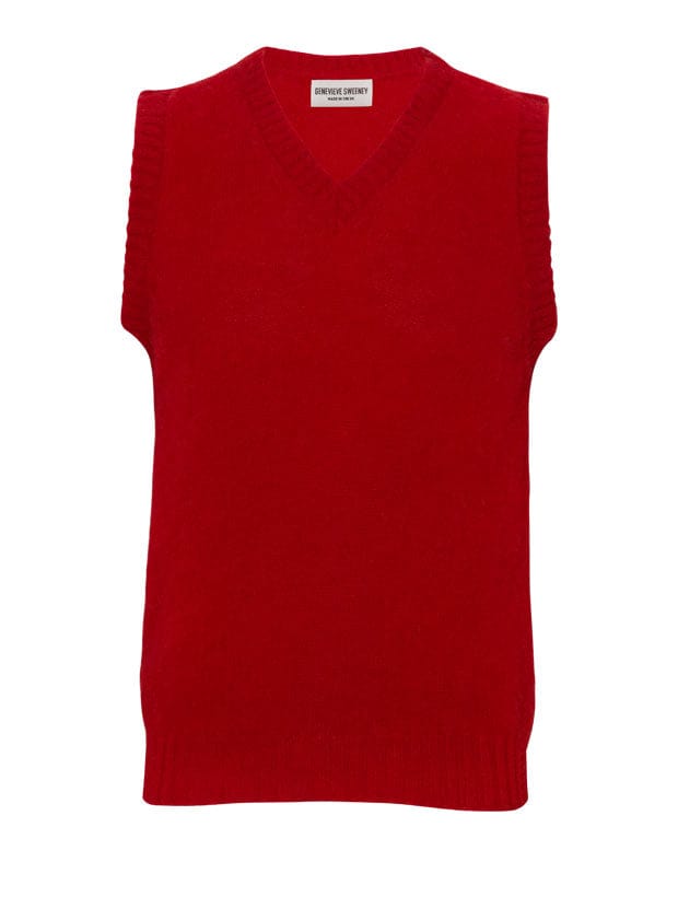 Laide V-neck Brushed Wool Knitted Vest Men Red Genevieve Sweeney