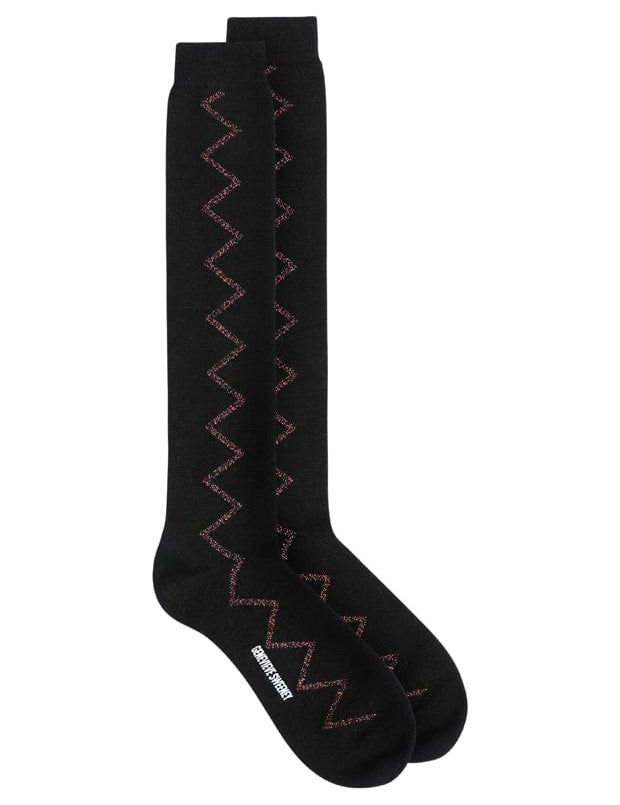 Sia Merino Wool Knee High Black Socks Pink Genevieve Sweeney
