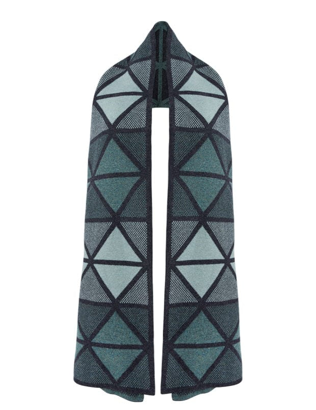 Geometric Lambswool Blanket Scarf Green Genevieve Sweeney