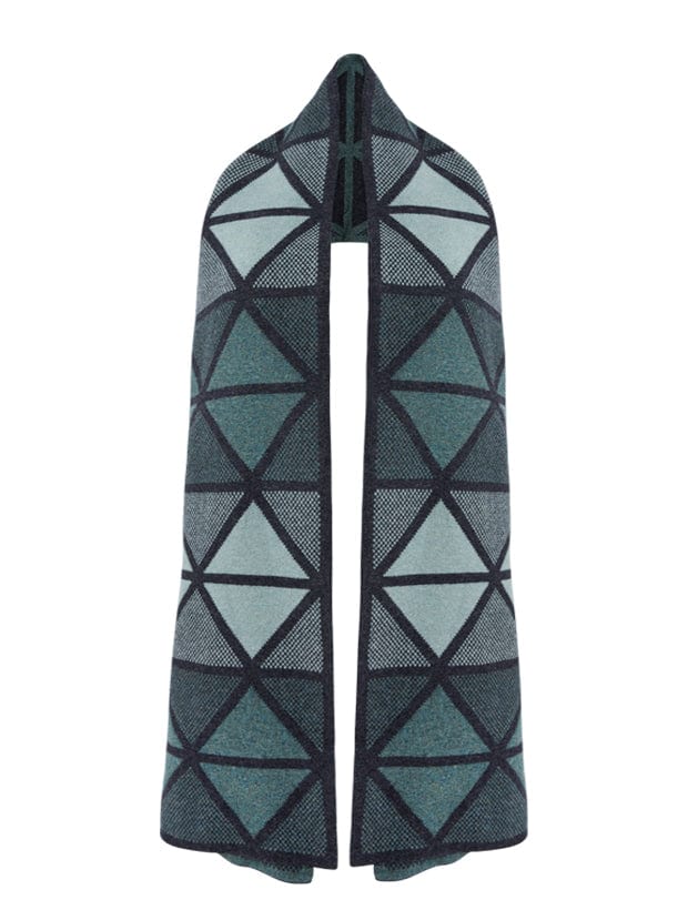 Geometric Lambswool Blanket Scarf Green Genevieve Sweeney