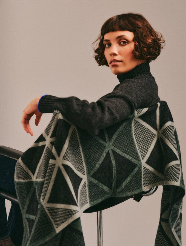 Geometric Lambswool Blanket Scarf Green Genevieve Sweeney