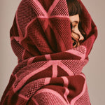 Geometric Lambswool Blanket Scarf Raspberry Pink Genevieve Sweeney