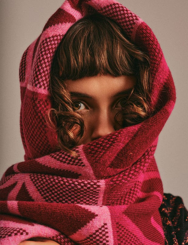 Geometric Lambswool Blanket Scarf Raspberry Pink Genevieve Sweeney