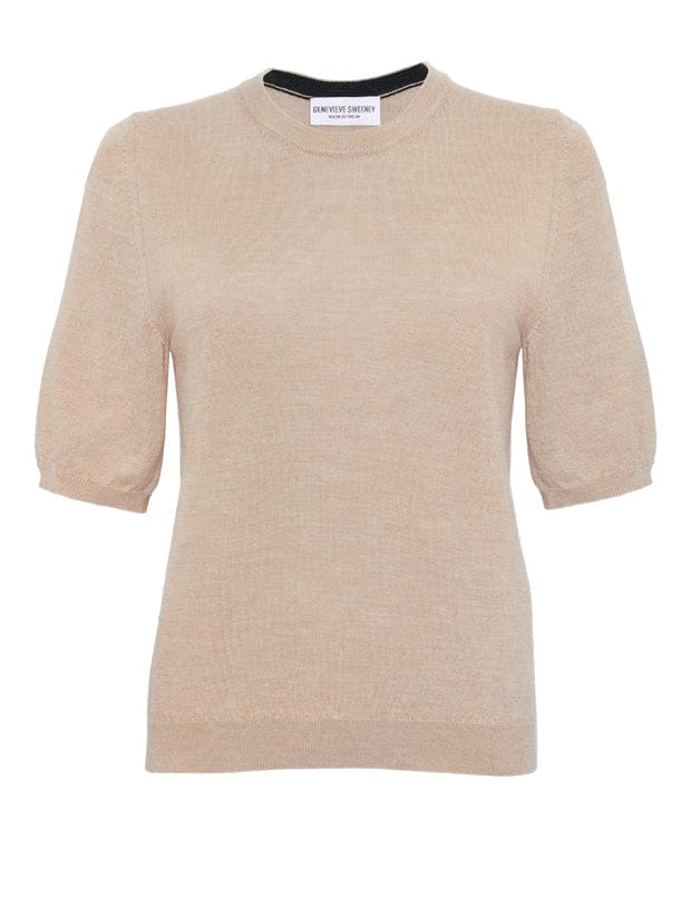 Quin Merino Wool Knitted T-shirt Beige Genevieve Sweeney